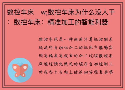 数控车床   w;数控车床为什么没人干：数控车床：精准加工的智能利器